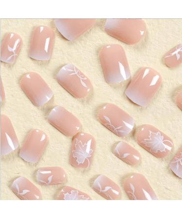 Foccna Gradient Nude Press on Nails - 24pcs Medium Short Square Acrylic False Nails for Women & Girls - Perfect for Every Occasion - Buy Online on GoSupps.com