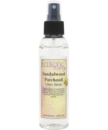 Sandalwood Patchouli Linen Spray (Double Strength) 4 ounces - Eclectic Lady Sheet and Linen Spray - No Artificial Colors Parabens or Preservatives - Long-Lasting Scent for Bed Fabric & Pillow Sandalwood Patchouli 4 Fluid Ounces (Double Strength)
