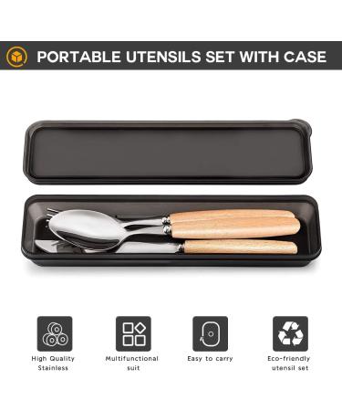 Portable Utensils Set with Case - Eco-Friendly Stainless Steel & Wood Cutlery - Ideal for Travel, Office, Camping - Reusable Silverware Set (One Set) - Buy Online on GoSupps.com