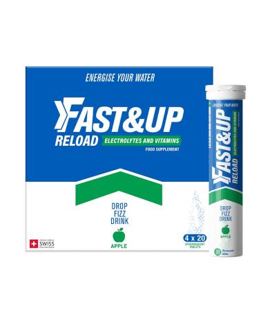 Fast&Up Reload Apple - Instant Electrolytes & Hydration - 80 Effervescent Tablets (4 x 20) - Saver Multipack Apple 20 count (Pack of 4)