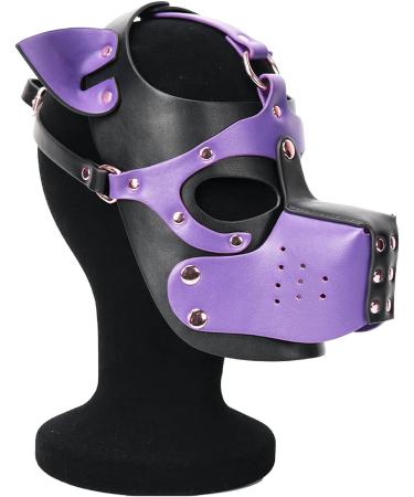 SUNSDEW Adults PU Leather Puppy Hood Mask for Halloween Cosplay - Removable Dog Face Pup Hood for Novelty Costume Props - Buy Online on GoSupps.com