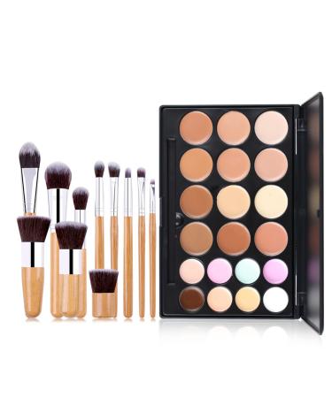 Joyeee Cream Contour Palette 20 Colors Concealer Palette Colour Corrector Palette Camouflage Makeup Contouring Foundation Kit with 11pcs Bamboo Brushes Makeup Brushes 1.00 g (Pack of 1) C