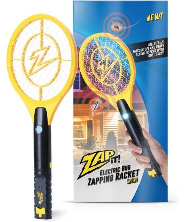 ZAP IT Mini Bug Zapper - Rechargeable Mosquito Fly Killer and Bug Zapper Racket - 4000 Volt - USB Charging Super-Bright LED Light to Zap in The Dark - Safe to Touch Mini Yellow