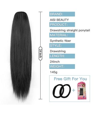 24 AISI BEAUTY Drawstring Ponytail - Natural Black Straight Hair Extensions for Women - Buy Online on GoSupps.com