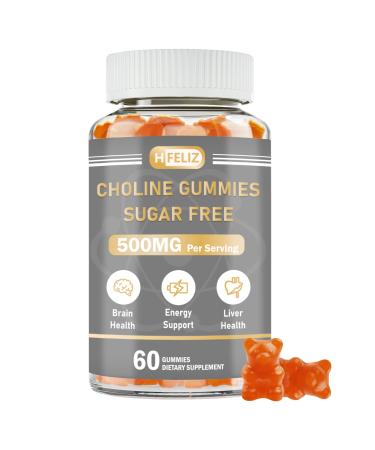 HFELIZ Choline Supplement Gummies Sugar Free, 500mg Choline Bitartrate Per Serving, Brain Health, Liver Support, Focus & Energy, 60 Gummies