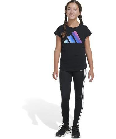 adidas Girls' Big Short Sleeve Essential Tee - Medium Black with Multicolor | Size 23 - Buy Online on GoSupps.com