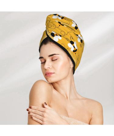 Buy Hair Towel Wrap - Quick Drying Button Turban for Easy Hair Care | Cute Bee Butterfly Yellow Design - Buy Online on GoSupps.com