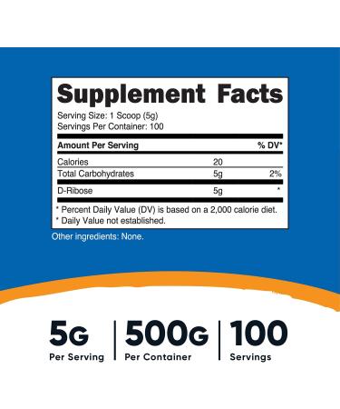 Nutricost D-Ribose Powder 500g - 5000mg Per Serving | Non-GMO | 1.1lb Pack - Buy Online on GoSupps.com