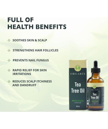 ORGARIX Tea Tree Oil 120ml for Skin and Acne Pure Therapeutic Grade Tea Tree Essential Oil for Aromatherapy Anti-Fungal & Antiseptic Oil for Nail Fungus & Piercing ORG 2 120 ml (Pack of 1) - Buy Online on GoSupps.com