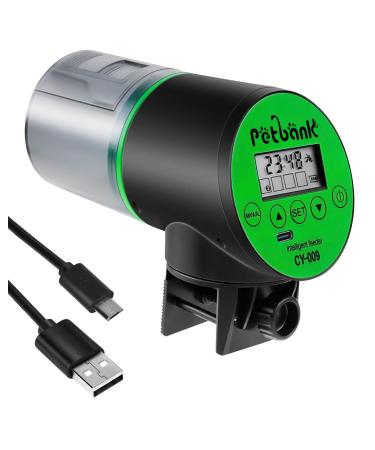 Petbank Automatic Fish Feeder - Rechargeable Timer Auto Fish Feeder with USB Charger Cable for Vacation Weekend Holiday Fish Food Dispenser for Aquarium or Fish Tank Large-200ml Green