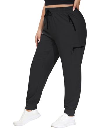 SEKINO Women's Plus Size Hiking Cargo Pants Lightweight Quick Dry Joggers Athletic Workout Outdoor Zipper Pockets Pants Black 3X