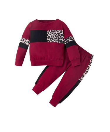 ZOEREA Baby Girl Clothes Set Long Sleeve Fashion Leopard Sweatshirt Tops + Harem Pants Infant Newborn Girls Spring Fall Outfits Sets 18-24 Months Red