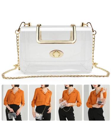 MOETYANG Womens Transparent Clutch Clear Purse Crossbody with Golden Chain Strap PGA Stadium Approved Bags