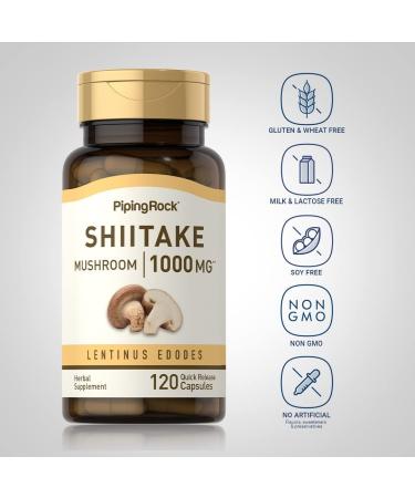 Piping Rock Shiitake Mushroom Supplement | 120 Capsules | Lentinus Edodes Herbal Extract | Non-GMO Gluten Free - Buy Online on GoSupps.com