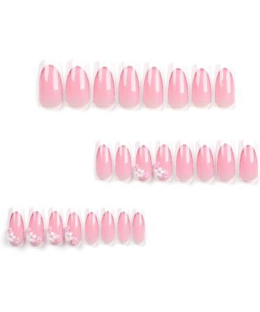 French Tip Press on Nails - Short Square Press On Nails with Nail Tips White edged long fake nails with glittering pink flower nails press on nails Acrylic False Nails Cute Artificial Nails - Buy Online on GoSupps.com