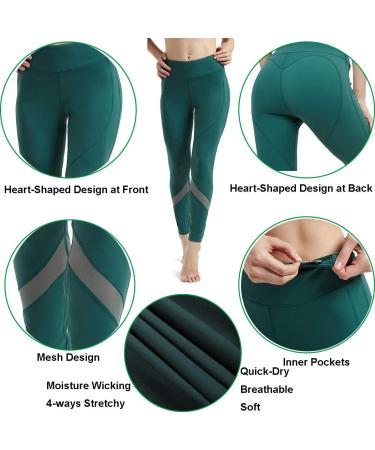 Rataves High Waisted Yoga Pants with Pockets for Women - Tummy Control Mesh Leggings - A-Green, Small - Buy Online on GoSupps.com
