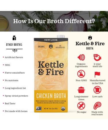 Kettle and Fire Organic Chicken Broth 4 Pack (32 oz) - Keto, Paleo, Whole 30 Approved - Gluten Free, High Protein, Collagen - 2 lb (Pack of 4) - Buy Online on GoSupps.com