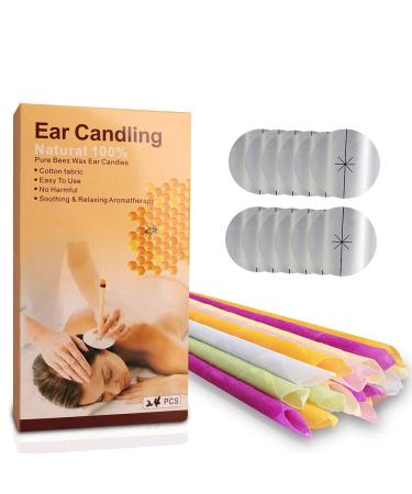 LITZEE Ear Candles 24 Pcs Beeswax Ear Candling Cones Ear Wax Remover Candles Kit Non-Toxic Cylinders Fragrance with 12 Protective Disks for Blocked Ears