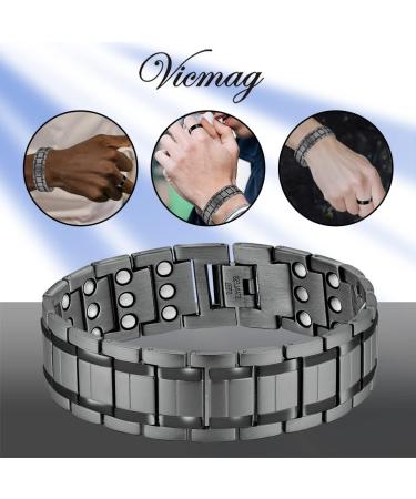 Vicmag 3x Magnetic Hardship Bracelet for Men - Lymphatic Drainage Arthritis Relief Adjustable with Free Tool & Gift Box (Gray) - Buy Online on GoSupps.com