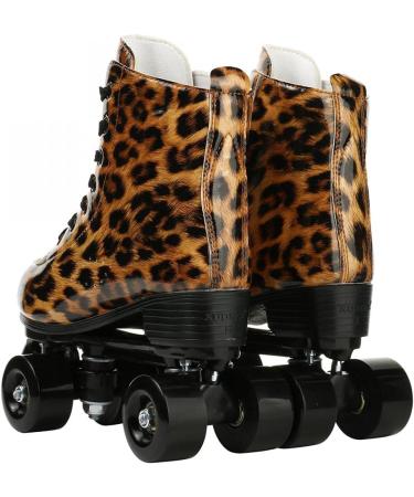 YYW Funky Leopard-Print Roller Skates (Size 38 US Men 7 Women 8.5) | PU Leather Outdoor Skates - Buy Online on GoSupps.com