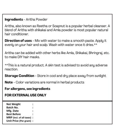 H&C Herbal Ingredients Expert 100% Natural Aritha Powder 227 gm | Soapnut Hair Mask for Hair Growth & Loss Reduction - Buy Online on GoSupps.com