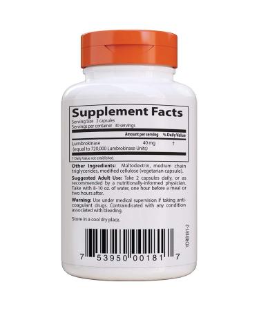 Doctor's Best Lumbrokinase 20 mg - 60 Veggie Caps for Enhanced Circulation - Buy Online on GoSupps.com