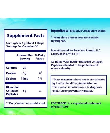 Collagen Bioactive Hydrolyzed Collagen Peptides Powder Supplement FORTIBONE Unflavored Type I and III Gluten Free Kosher 30 Day Supply (1 Pack) 5.29 Ounce (Pack of 1) - Buy Online on GoSupps.com