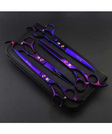 Purple Dragon Professional 7.0 inch 4PCS Pet Grooming Scissors Kit - Premium Japan Steel Straight & Curved Blades with Case - Dog Hair Cutting Shears Set in Electroplating Purple - Buy Online on GoSupps.com