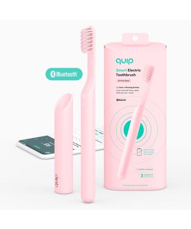 quip Adult Smart Electric Toothbrush - Sonic Toothbrush with Bluetooth & Rewards App, Travel Cover & Mirror Mount, Soft Bristles, Timer, and Metal Handle - All-Pink