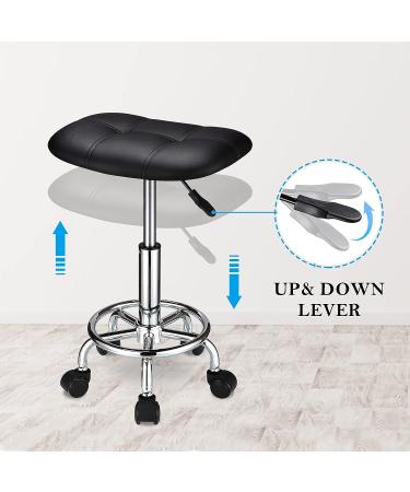 Square Rolling Stool with Adjustable Height and Swivel Wheels - Black - Buy Online on GoSupps.com