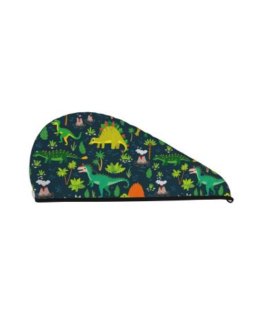 Dinosaurs and Tropical Leaves and Flowers Microfiber Hair Towel Soft Super Absorbent Hair Towel Wrap for Women Coral Velvet Quick Dry Hair Cap for Long Curly and Thick Hair