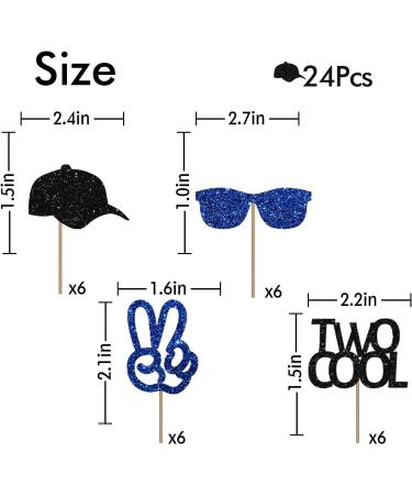 Two Cool Cupcake Toppers Baby 2nd Birthday Party Decor for Boys Sunglasses Sign Dessert Picks Two Years Old Birthday Party Decoration - Blue & Black Glitter - Buy Online on GoSupps.com