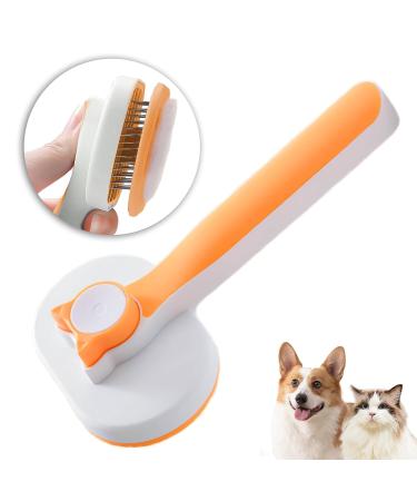 Cat brush self-cleaning pet brush for long hair and short hair removes loose fur and dirt orange