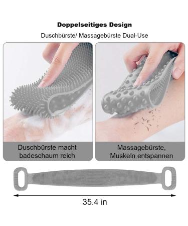 Extra Long Silicone Back Brush - 90cm Durable Shower Scrubber for Deep Clean | Soft & Effective Body Brush for Men & Women (Gray) - Buy Online on GoSupps.com