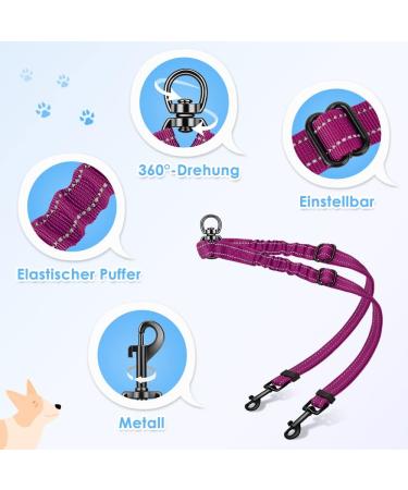 Nasjac Double Dog Leash - No Tangle 360 Rotatable Bungee Leash for Small to Large Dogs | Adjustable Shock-Damping & Reflective Design - Buy Online on GoSupps.com