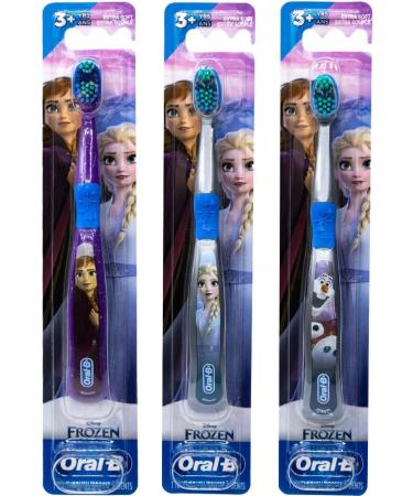 Oral-B Disney Frozen Kids Toothbrush 3+ Years Old Extra Soft - Elsa, Anna & Olaf Characters - Pack of 3 - Buy Online on GoSupps.com