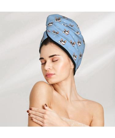 Hair Towel Wrap - Quick Drying Towel Turban with Button | French Bulldog Design - Buy Online on GoSupps.com