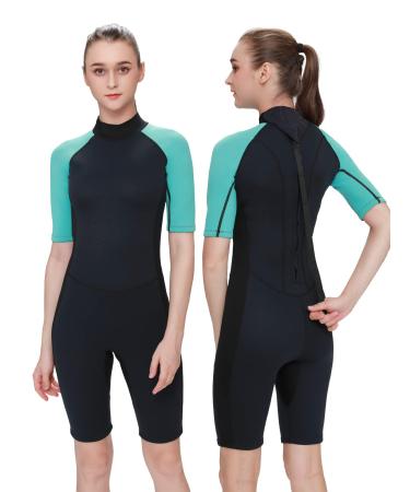 FLEXEL Shorty Wetsuit Men and Women,2mm Neoprene Short Sleeves Wet Suits Back Zip, 1.5mm Shorty Surf Suit Keep Warm in Cold Water for Snorkeling Kayaking Boarding blue 2mm XX-Large