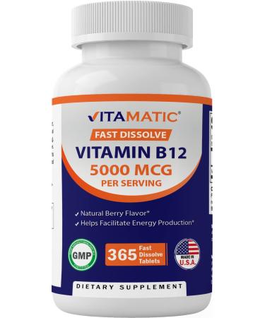 Vitamatic Vitamin B12 5000 mcg per Serving Fast Dissolve 365 Tablets - Berry Flavor - Supports Energy Metabolism - Buy Online on GoSupps.com