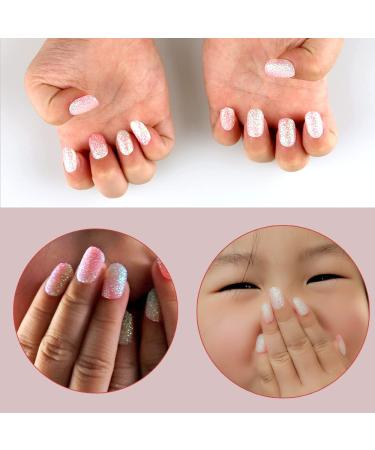Gradient Glitter Fake Nails for Girls - 120 Piece Short Oval Nail Kit | Children's Pre-glue Acrylic Stick On Tips for Little Girl Toys - Buy Online on GoSupps.com