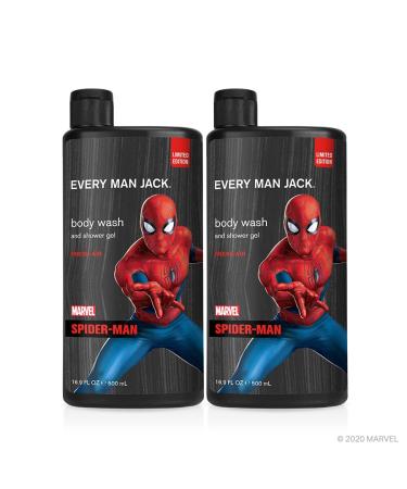 Every Man Jack Body Wash - Marvel Spider Man | 16.9-ounce Twin Pack - 2 Bottles Included | Naturally Derived, Parabens-free, Pthalate-free, Dye-free, and Certified Cruelty Free Spider-Man