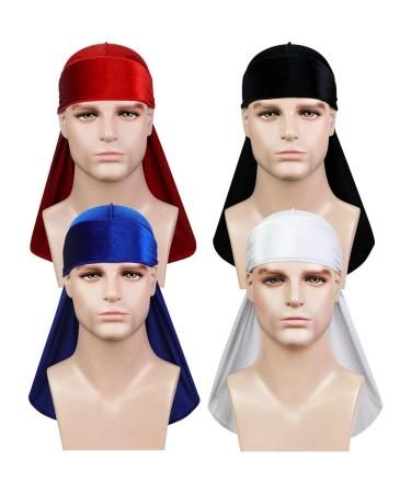 Premium Velvet Men Durags - 4 Pack Soft Headwraps for 360 Waves | Extra Long & Wide Carrier - Buy Online on GoSupps.com
