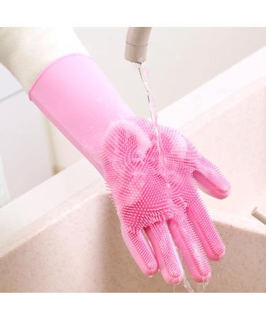 YUANstore Silicone Gloves Kitchen Cleaning Dishwashing Gloves Soft Scrubber Rubber Dish Washing Tools Kitchen Household Gadgets 1 Pair - Buy Online on GoSupps.com