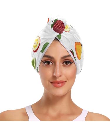 Colored Fruit Hair Towel 2 Pack Super Absorbent Hair Drying Towel Quick Dry Hair Turbans Head Towel with Button Twisty Wrap for Women Girls