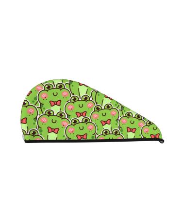 Cute Green Frog Microfiber Hair Towel Soft Super Absorbent Hair Towel Wrap for Women Coral Velvet Quick Dry Hair Cap for Long Curly and Thick Hair