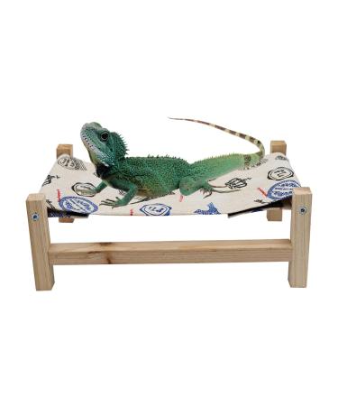 Dnoifne Reptile Hammock Swing Hanging Bed, Wooden Lizard Bed, Reptile Summer Bed for Bearded Dragon Leopard Gecko Lizard Wood + Tower Pattern