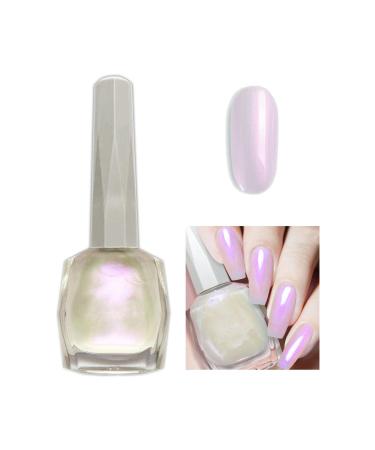 Pearl White Glitter Nail Polish Shimmering Pink Shell Spiral Silver Shimmer Quick Dry Pearlescent Nail Sparkling Varnish Shining Long Lasting No Need Cure DIY Nail Art Manicure Gift for Women
