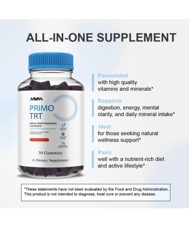 Primo TRT Maximum Strength Performance Gummies PrimoTRT Gummy Supplement Prime TRT Maximum Strength Advanced Shiljait Vitamin Support Supplement Primo TRT Premium Wellness Gomitas (1 Month Supply) - Buy Online on GoSupps.com