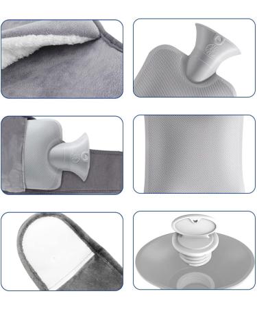 IWILCS Hot Water Bottle with Plush Cover - Rubber Hot Water Bag for Neck, Shoulder, Back, Legs, and Waist - Gray - Buy Online on GoSupps.com