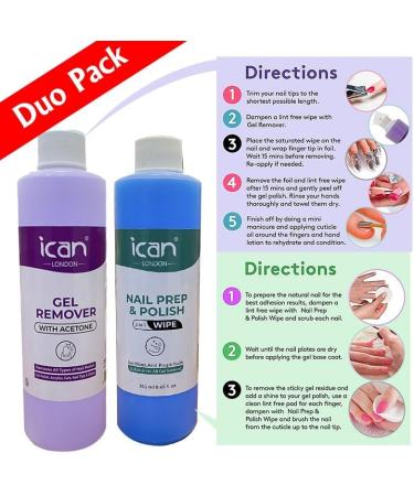 ican London Nail Gel Polish Prep & Wipe 250ml + Gel Remover With Acetone UV LED Polish Cleanser 250ml Combo Set - Buy Online on GoSupps.com